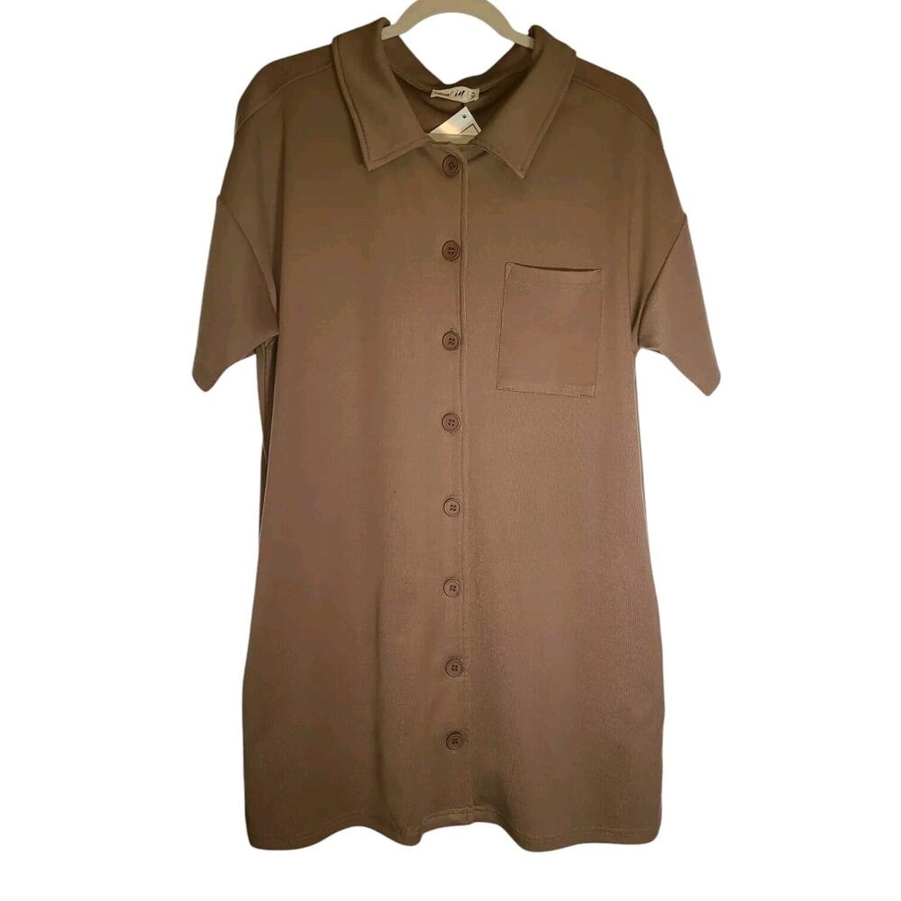 NWT New In Womens Button Up Midi Dress Size Medium Mocha Boutique Pockets